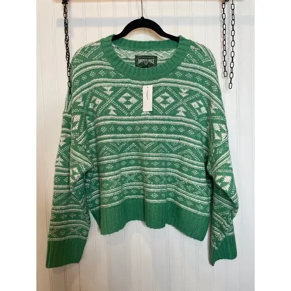 NWT American Eagle Outfitters Green & White Fair Isle Snowdrift Sweater Size XL - Picture 3 of 8